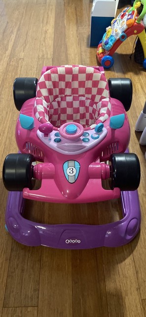pink racing car baby walker